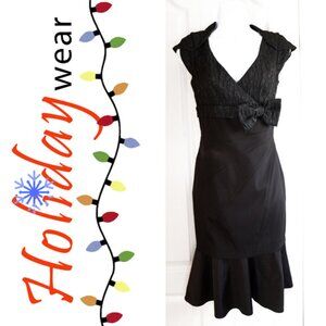Karen Millen black mermaid dress with bow and flounce